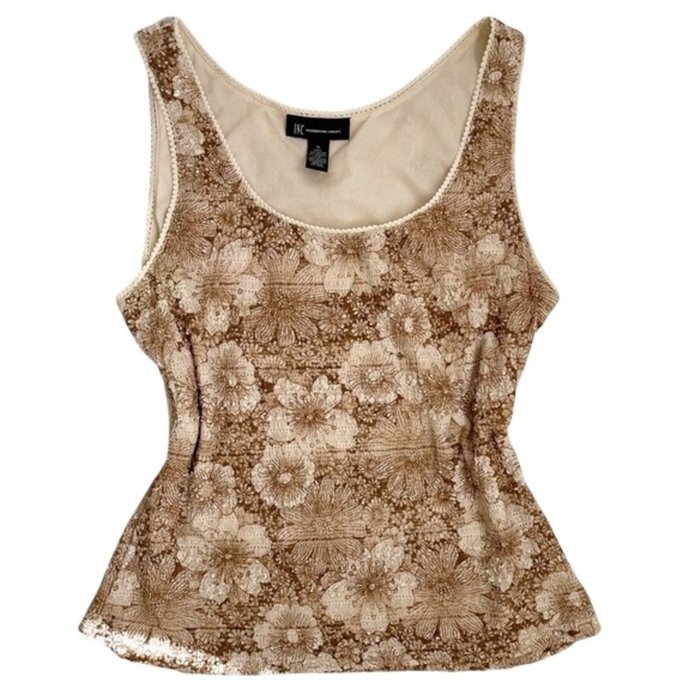 Vintage Y2K Toffee Cream Y2K Pixie Tropical Floral Print Tank